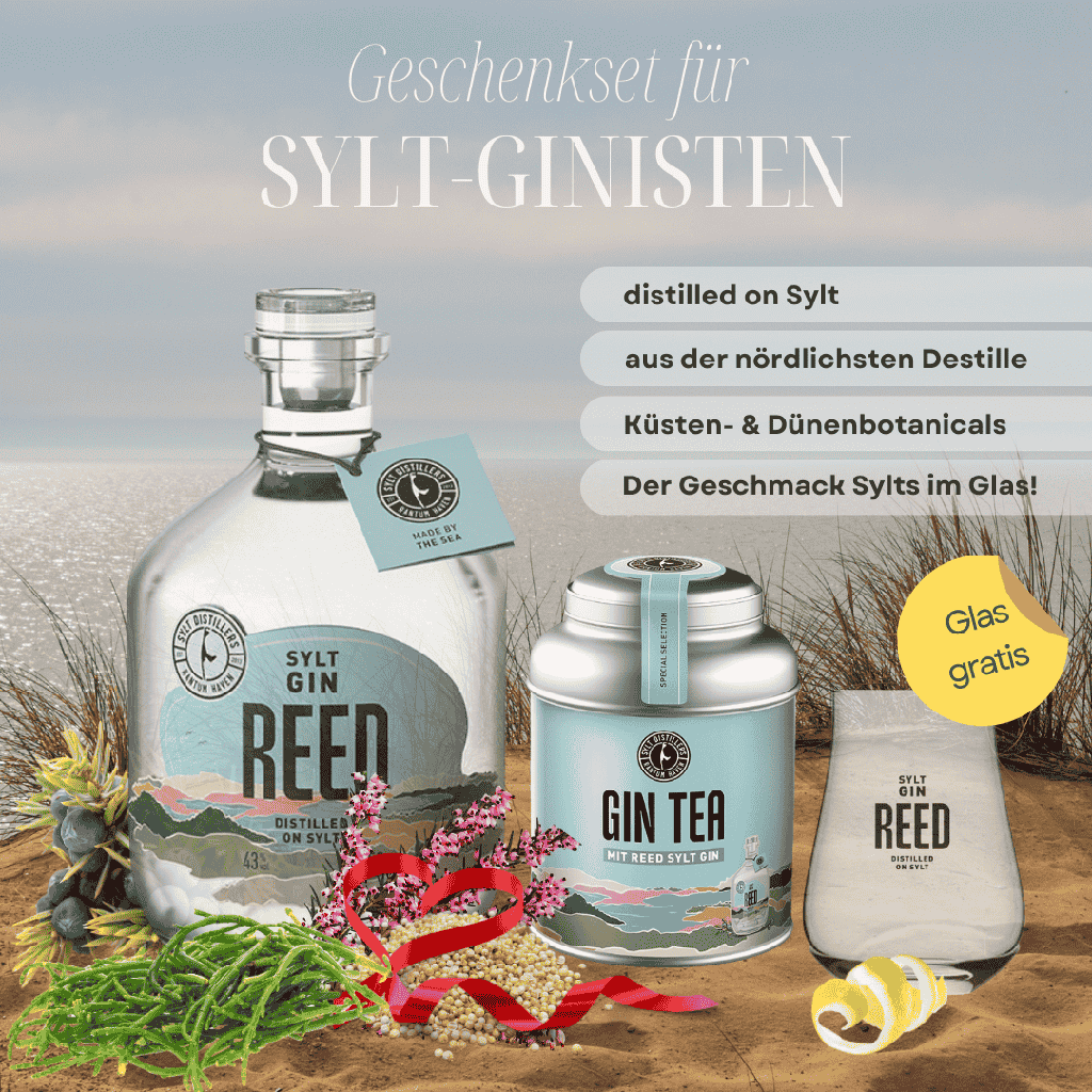 Sylt-Ginisten Geschenkset - Longdrink-Glas geschenkt! - Gin+Tee+Glas-